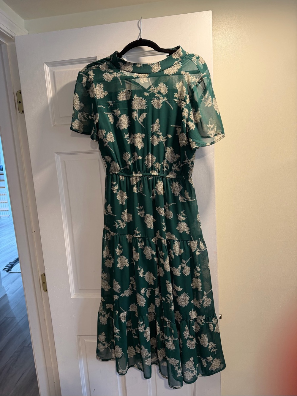 Lulu's Emerald Green Floral Midi Dress with Ivory Print